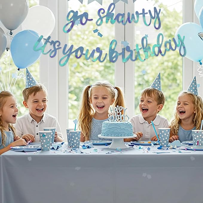 BEISHIDA Rainbow Blue Pre-Strung Go Shawty It's Your Birthday Banner Decor | - Image 5