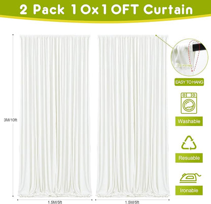 Ivory Backdrop Curtain for Parties Backdrop Drapes, 4 Panel 5x10FT - Image 2
