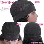 KLAIYI Human Hair Water Wave Curly Non Lace Front Wigs for Black Women, Deep Wave Glueless Wear and Go Half Wig, 30S Ready to Go Wig with Band, Beginner Friendly, 20Inch