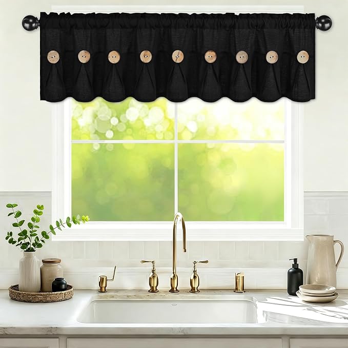 Farmhouse Valance Curtains, Boho Cotton Linen Kitchen Valance, Rod Pocket by FRAMICS