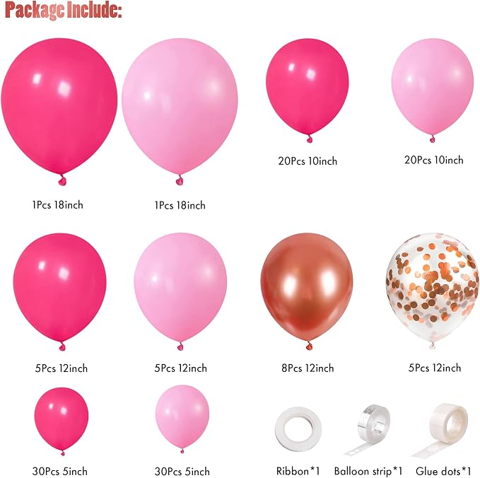 CANREVEL 125Pcs Pink Balloon Garland Arch Kit, Hot Pink Metallic Rose Gold - Image 2