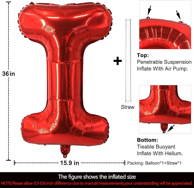 Lovoir 40 Inch Large Red Letter I Balloons Big Size Jumbo Mylar Foil Helium - Image 2
