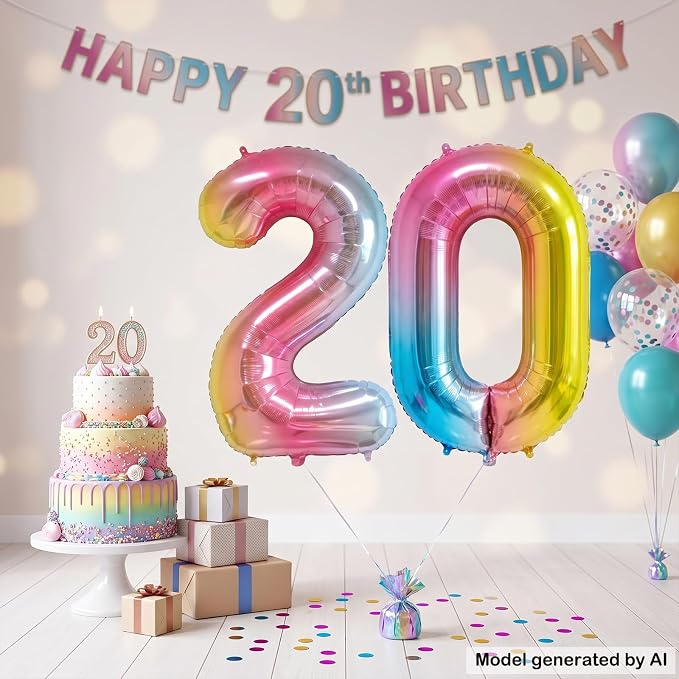 40 Inch Rainbow Foil Number 20 Balloon - Image 4