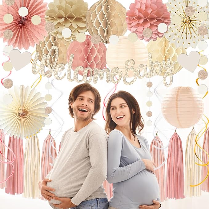 Dusty Pink Boho Baby Shower Party-Decorations Beige Champagne Girl Welcome Baby - Image 5