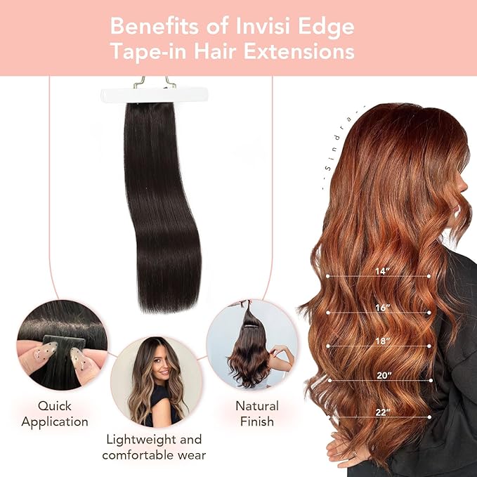 Sindra Invisi Edge Tape in Hair Extensions Human Hair, Dark Brown 22inch 60g 20pcs Injected Tape-ins Seamless Invisible Extensions