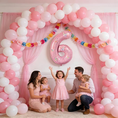 40 Inch Number Balloon Pink Large Mylar Foil Pink Number Balloons and Butterfly - Image 3