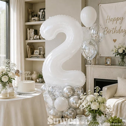 SUWEN 40 Inch White Large 2 Balloon Number Big Foil Helium Numbers 0-9 | Giant - Image 2