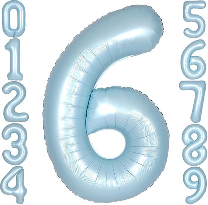 40 Inch Light Blue Number 6 Balloon 0-9 Big Helium Balloons | Large Giant by SULALABOO