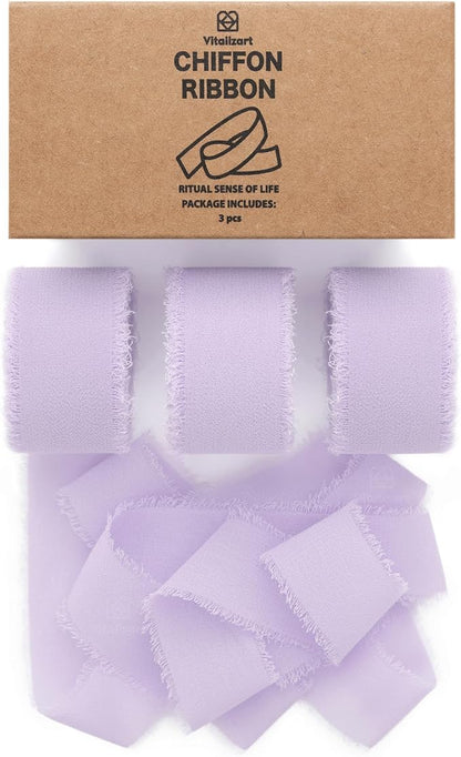 Vitalizart Lavender Chiffon Silk Ribbon 1" x 21 Yd Handmade Frayed Fringe | by Vitalizart