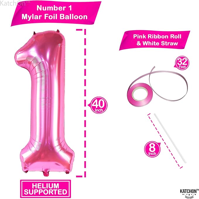 KatchOn Number 1 Balloon, Hot Pink Foil Mylar - Image 2