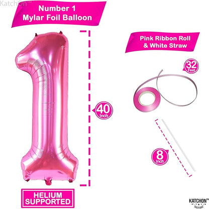 KatchOn Number 1 Balloon, Hot Pink Foil Mylar - Image 2