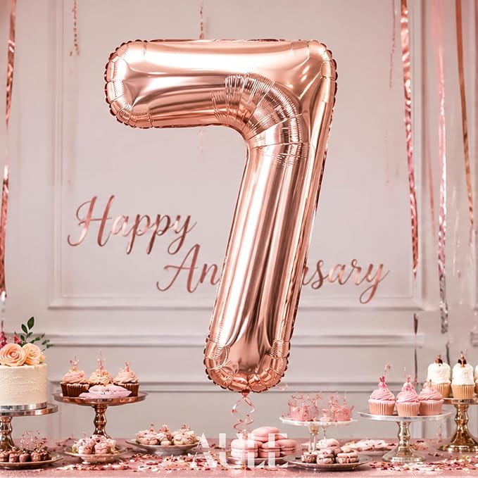 AULE 40 Inch Rose Gold 7 Balloon Number Foil 0-9 Birthday Big Numbers | - Image 2
