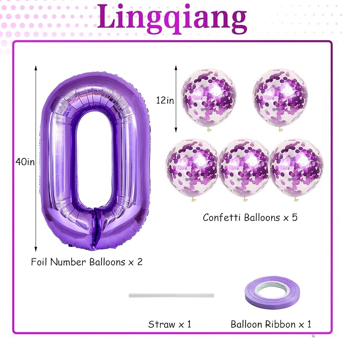 Large 10 Balloon Number Purple, 40 Inch Helium Foil Number 1 & 0 Balloons Self - Image 2