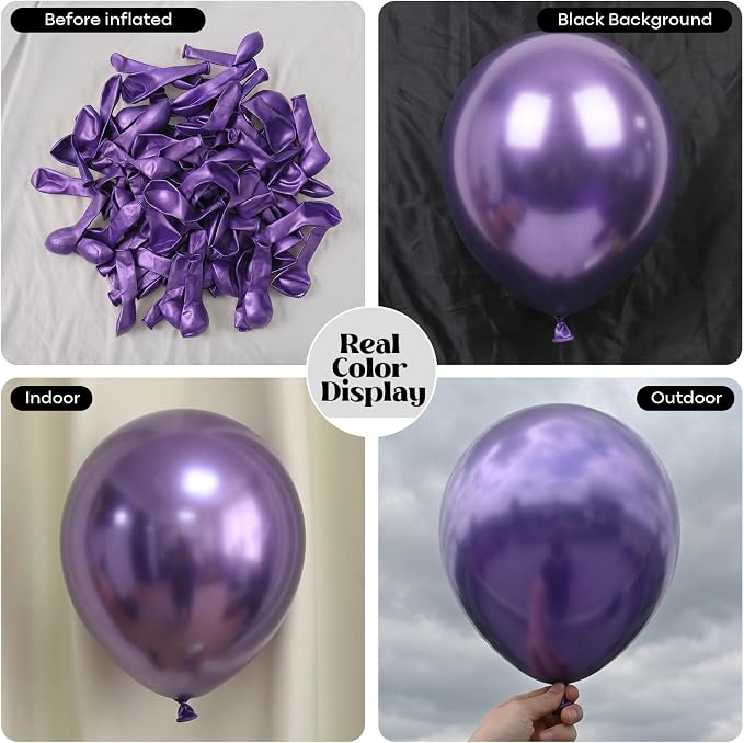 Metallic Purple Balloons 50Pack 12 Inch Chrome Purple Latex Party Balloons - Image 2