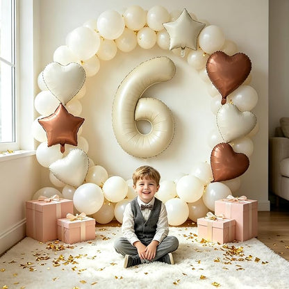 TONIFUL 6th Birthday Balloons 40 Inch Cream white Large Number 6 Foil Balloon - Image 6