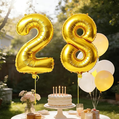 40 Inch Number 28 Balloons for 28th Birthday Party Decorations, 0-100 Gold - Image 3