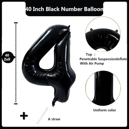 40 inch Black 4 Number Balloon Giant Foil Helium Balloons Black Large Digital - Image 2