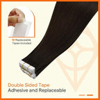 Full Shine Virgin Tape in Hair Extensions Human Hair Color Dark Brown Seamless Invisi Edge Tape in Hair Extensions Virgin Hair Remy Skin Weft 25Gram 10pcs 18Inch Add Length Natural for Formal Event