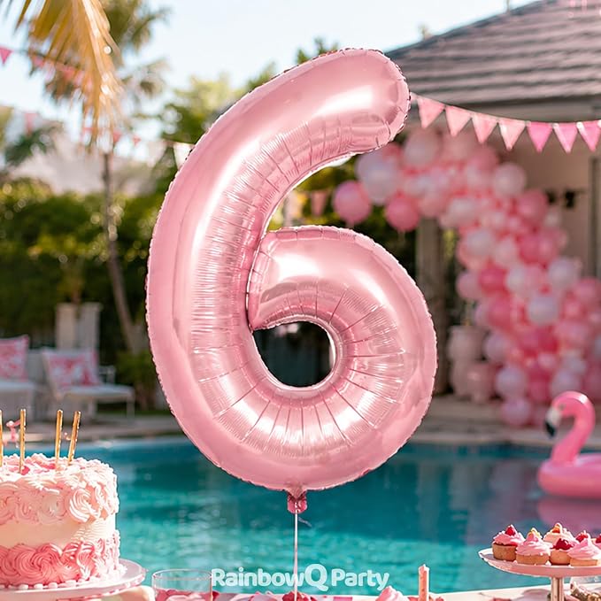 RainbowQ Pink 6 Balloon Number 40 Inch 0-40 Foil Large Balloons | Big Mylar 6 - Image 2
