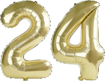 40 Inch Number 24 Balloons for 24th Birthday Party Decorations, 0-100 Champagne by FOBELEC