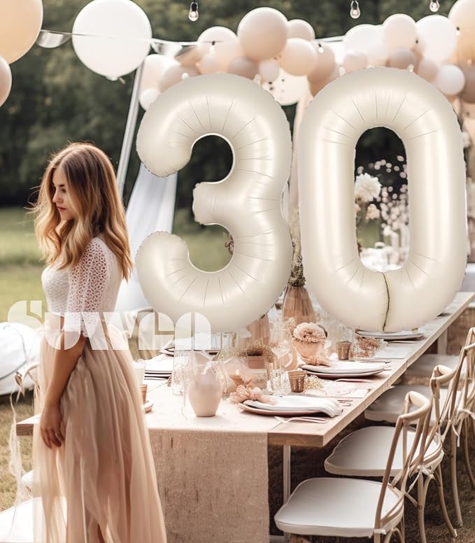 SUWEN 40 Inch Large Cream White 30 Balloon Numbers Big Foil Helium Number - Image 3