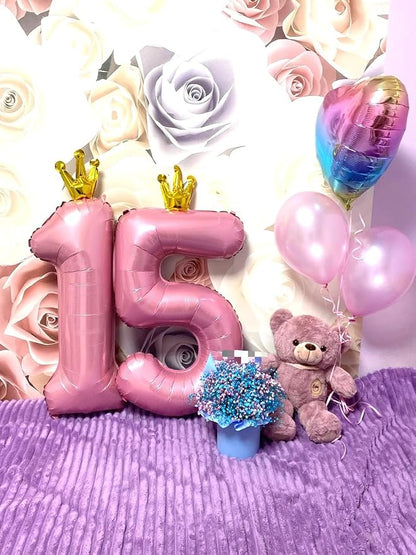 Pink Crown Number 5 Balloon 40 inch, Big Pink 5th Birthday Party Decorations | - Image 6