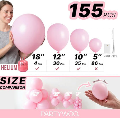 PartyWoo Baby Pink Balloons 155pcs Pastel Pale Light Pink Color | 18 12 10 5 - Image 6