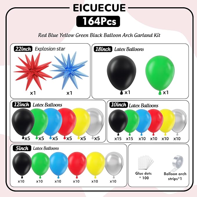 Red Blue Yellow Green Black Balloons Garland Arch Kit - Image 2