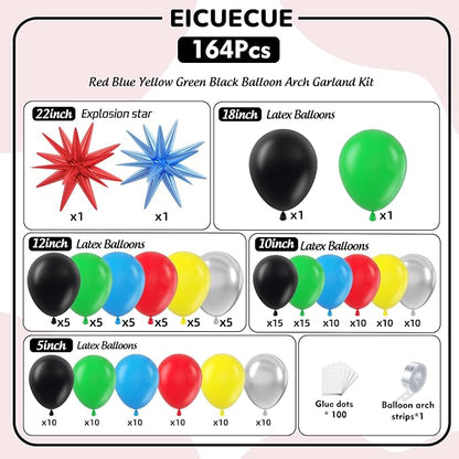 Red Blue Yellow Green Black Balloons Garland Arch Kit - Image 2