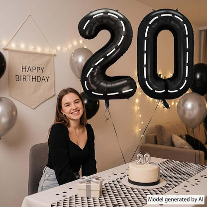 Black and White Stripes Number 0 Balloon 40 Inch, Foil Road Style Numeral | - Image 2