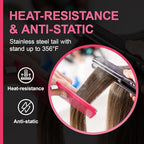 Rat Tail Combs for Parting, Protable Retractable Rat Tail Comb, Parting Combs for Hair Stylist, Fine Tooth Teasing Comb Stainless Steel Pin Tail, Easy to Carry (1 Pack-Pink)
