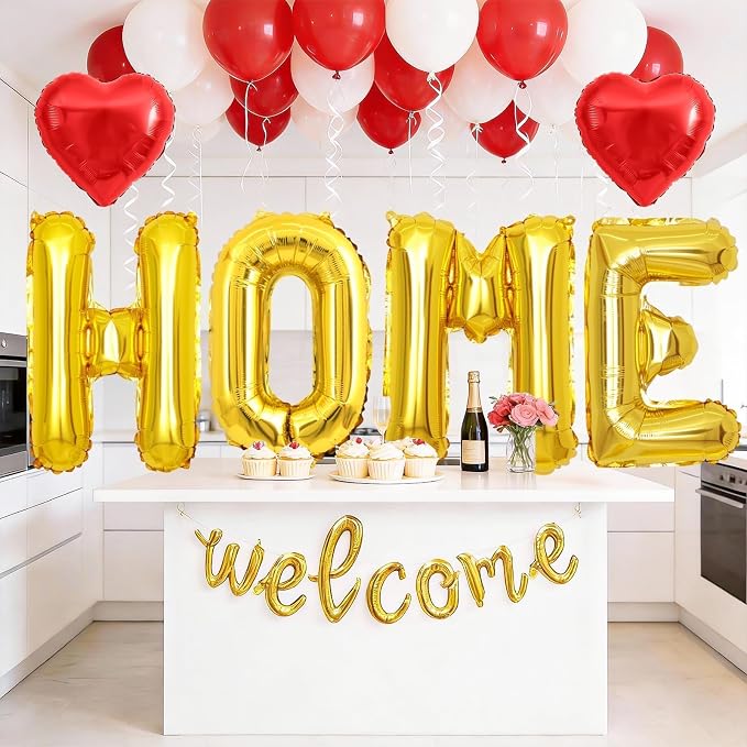 Welcome Home Balloons Red Gold, 40Inch HOME and 16Inch Welcome Foil Balloons - Image 7