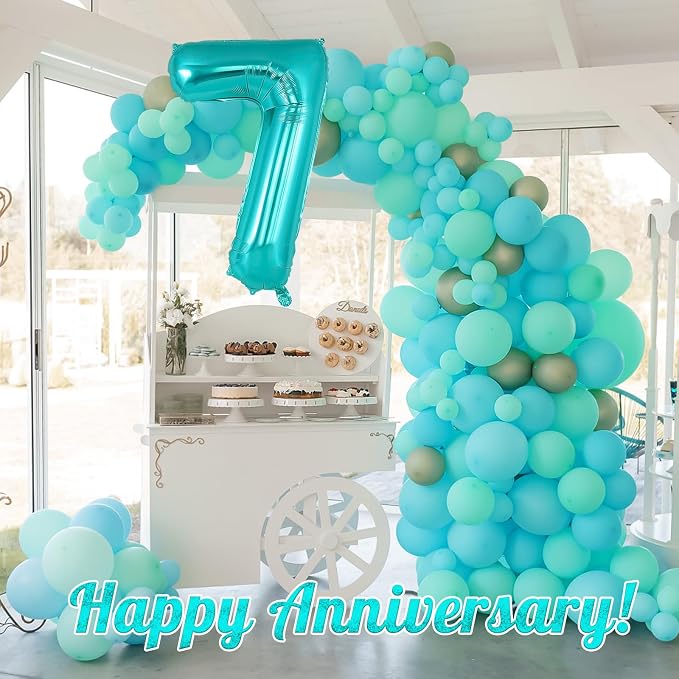 Teal Blue Number 7 Balloon, 40 Inch Big Large Foil Helium Number Balloons - Image 7