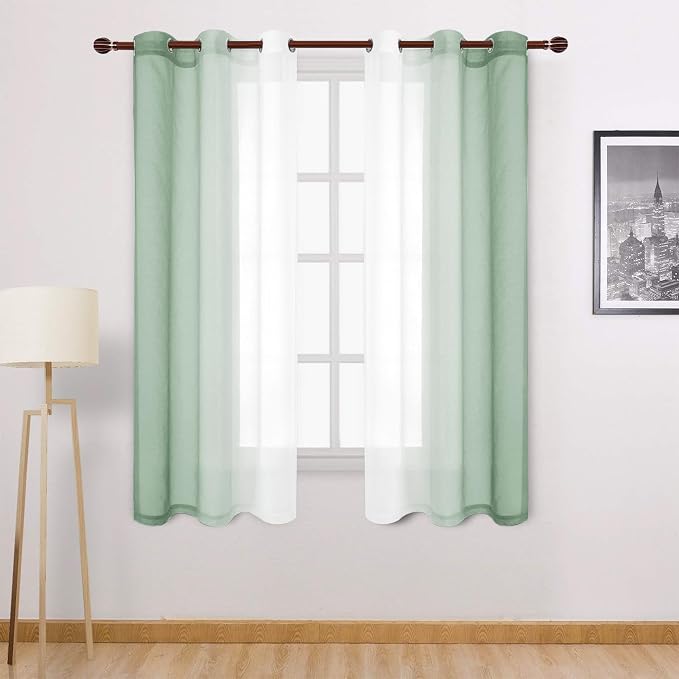 DWCN Light Sage Faux Linen Ombre Sheer Curtains by DWCN