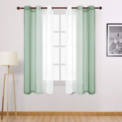 DWCN Light Sage Faux Linen Ombre Sheer Curtains by DWCN