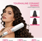 Hair Crimper Waver Curling Iron, 1/2 Inch Beach Waves Curling Wands, Ceramic 2 Barrels Deep Waver, Dual Voltage Hair Culer Tools with EU/UK Plug Adapter,12 Temps, 30S Heat up, Auto-Off (White Gold)