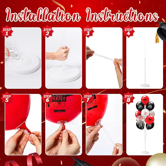 Kasyat 4 Set Red and Black Graduation Balloons Stand High 53 Inch Class of 2026 - Image 4