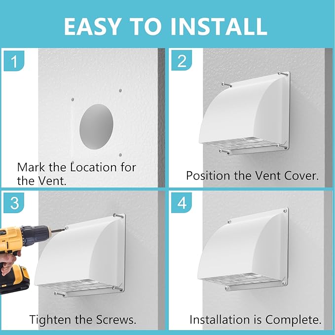 4 Inch Dryer Vent Cover Outside, HG Power Metal Exterior Vent Cover with Removable Screen & Cushioned Non-Return Flap, Air Wall Vent for House, Range Hood, AC, Opening Diameter: 3.81" White