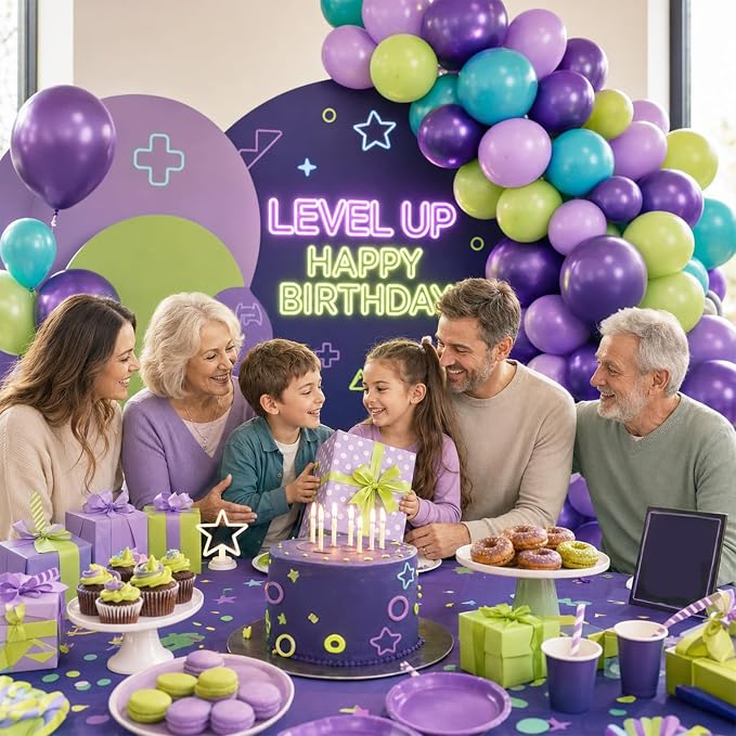 Paready Purple Green Balloons Set, 12 Inch Fruit Green Metallic Light Purple - Image 4