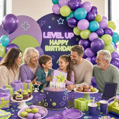 Paready Purple Green Balloons Set, 12 Inch Fruit Green Metallic Light Purple - Image 4