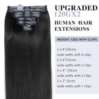 Yaki Straight Clip in Hair Extensions Real Human Hair 2 Pack 240g Full Max Seamless Clip ins for Women 15A Remy Human Hair Clip in Extensions with 16Pcs PU Thin Weft 18inch Natural Black
