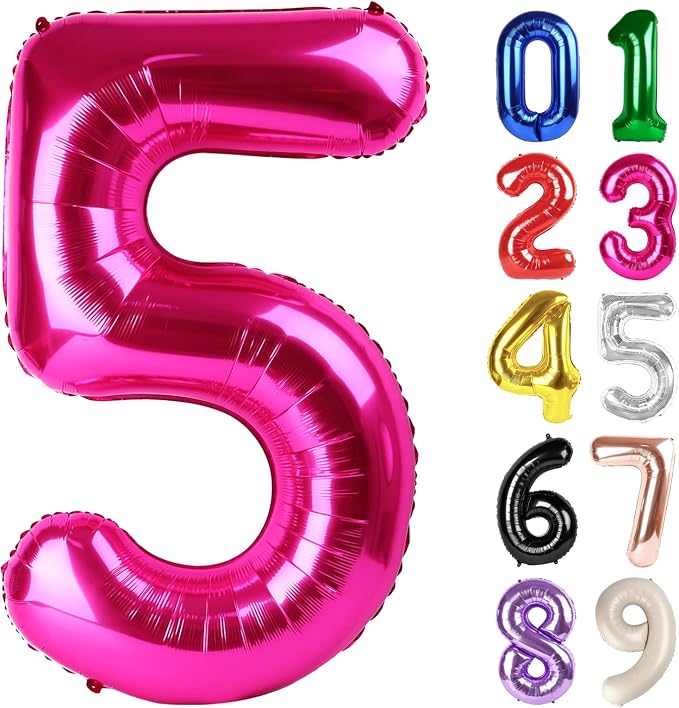5 Balloon - Hot Pink Birthday Number Balloons, 40 Inch Party Decorations | Hot by ALPHADELTAPI