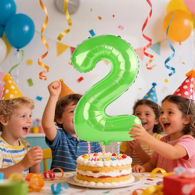40 Inch Number 2 Balloons for 2nd Birthday Party Decorations, 0-100 Fruit Green - Image 2
