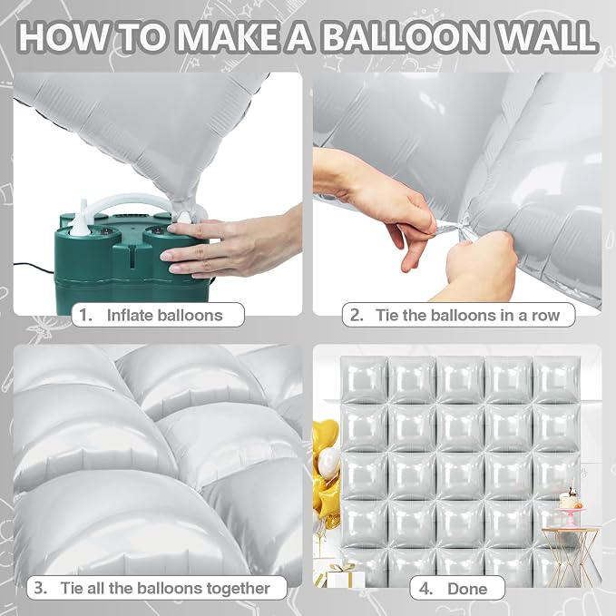 NISOCY 25PCS Gray Square Foil Balloons Wall Backdrop | Double Sided Grey - Image 4