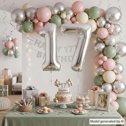 Silver Number 17 Balloon 40 Inch, Sleek Foil - Image 6