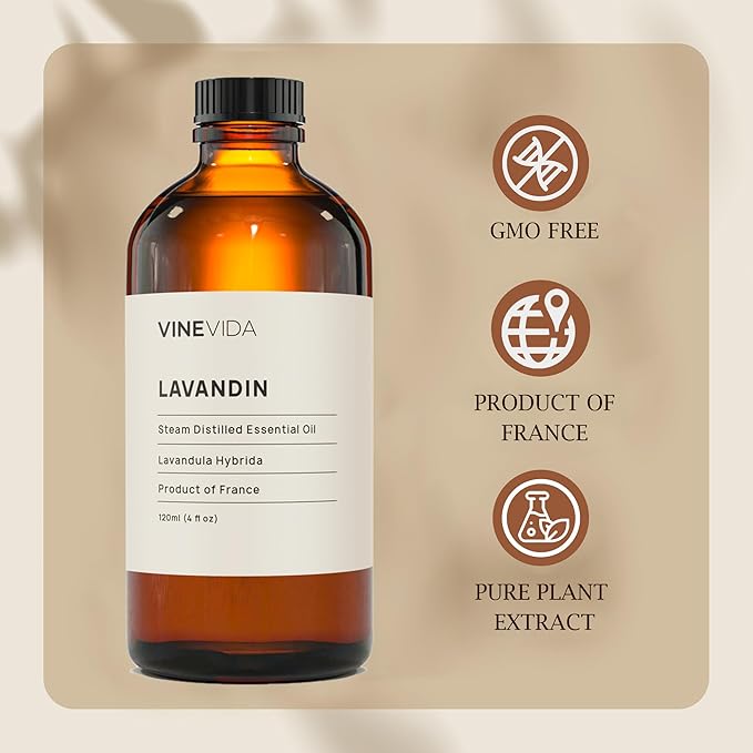 VINEVIDA Lavandin Essential Oil 4 oz - Undiluted Lavandin Oil - DIY Candle Scents for Candlemaking - Bulk Essential Oil for Soap Making Safe for Skin
