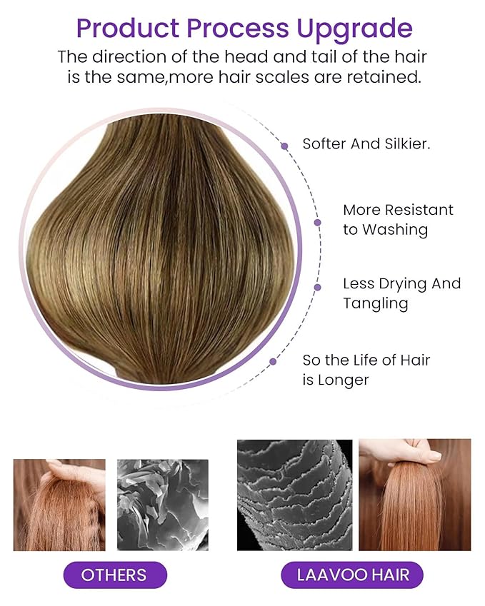 LaaVoo Hair Extensions Tape in Human Hair Balayage Tape in Hair Extensions Light Brown to Golden Brown Ombre 18 Inch 40pcs 100g