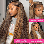 bangjazz 30 Inch Deep Wave Lace Front Wigs Human Hair 180% Density Highlight Ombre 13x4 Lace Frontal Wigs Human Hair HD Lace P4/27 Wigs for Black Women Human Hair Pre Plucked Curly Lace Front Wig