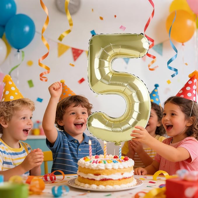 40 Inch Number 5 Balloons for 5th Birthday Party Decorations, 0-100 Champagne - Image 2
