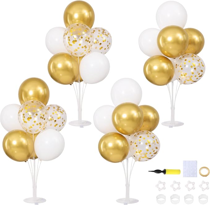 Gold and White Balloons Table Centerpieces Stand Kit by ZyloonDecoration